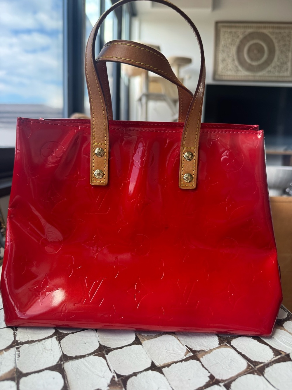 Louis Vuitton Shoulder Bag Monogram Vernis Reade PM, Red, Vintage, Limited - Picture 4 of 14